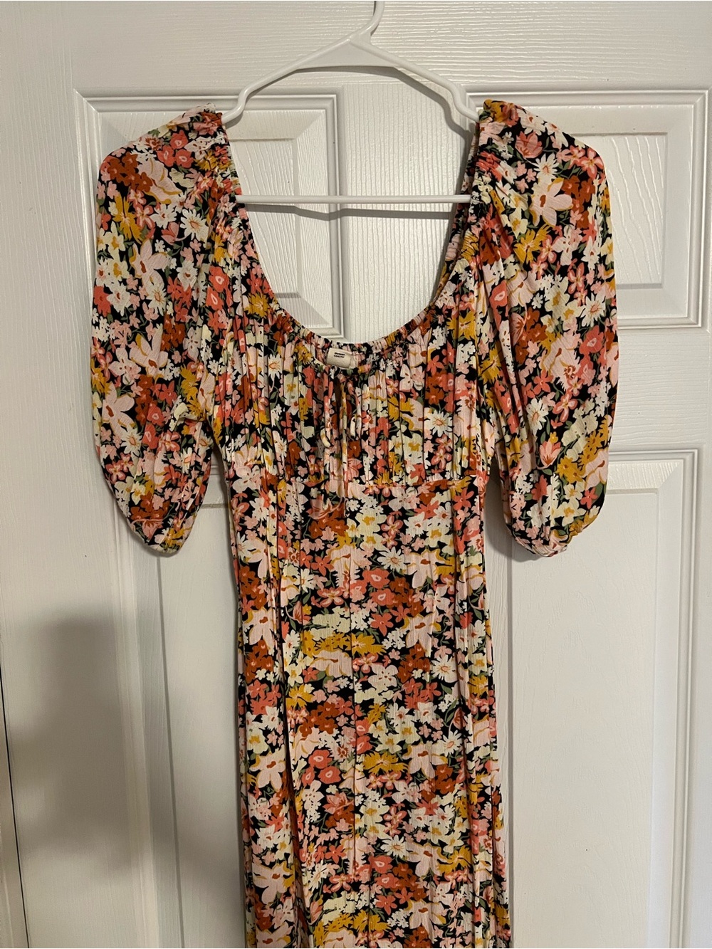 Billabong Floral Puff-Sleeve Maxi Dress in Pink, Yellow & Black